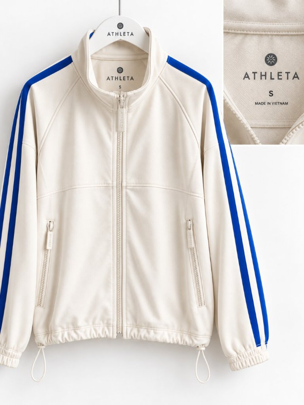 Athleta MVP Track Jacket Bone Maritime Blue Stripe Size Small NWT
